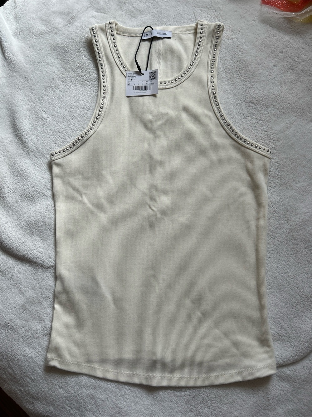 Zara Cream Stud-Trim Ribbed Tank